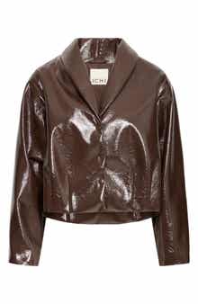 Patent Faux Leather Cropped Jacket