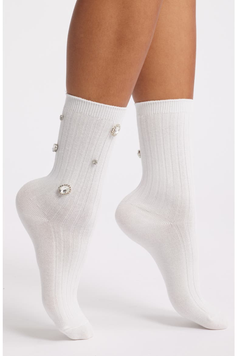 Kate Gem Crew Socks, Main, color, WHITE