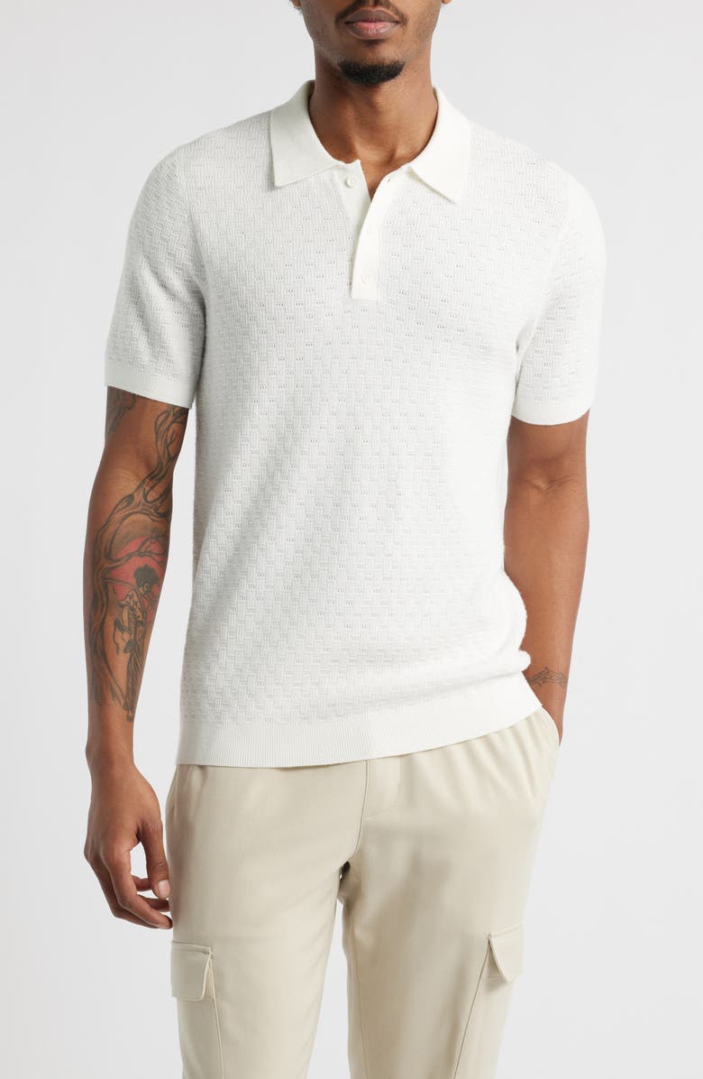 Open Edit Texture Polo Sweater, Main, color, White