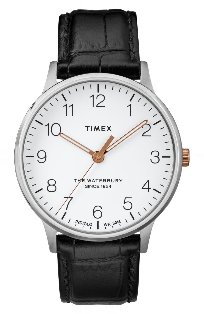 Timex<sup>®</sup> Waterbury Leather Strap Watch, 40mm, Main, color, 