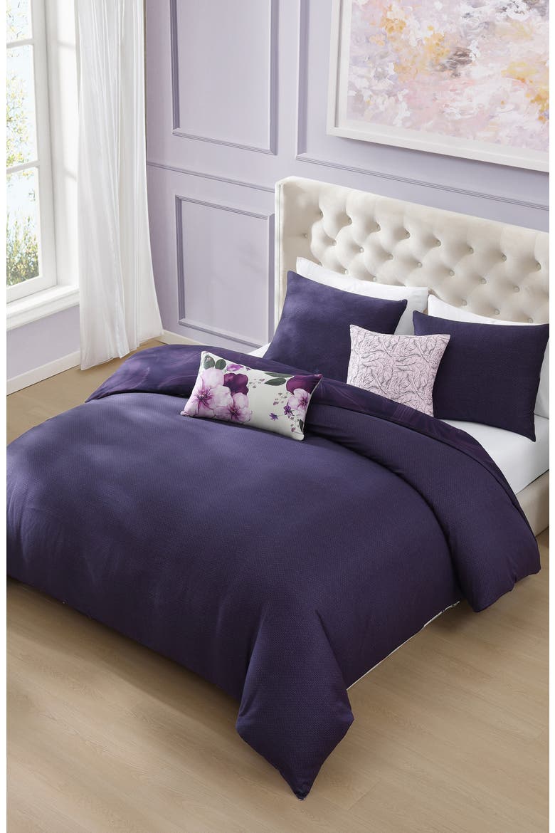 Morning Glory Reversible 5-Piece Comforter Set, Alternate, color, PURPLE