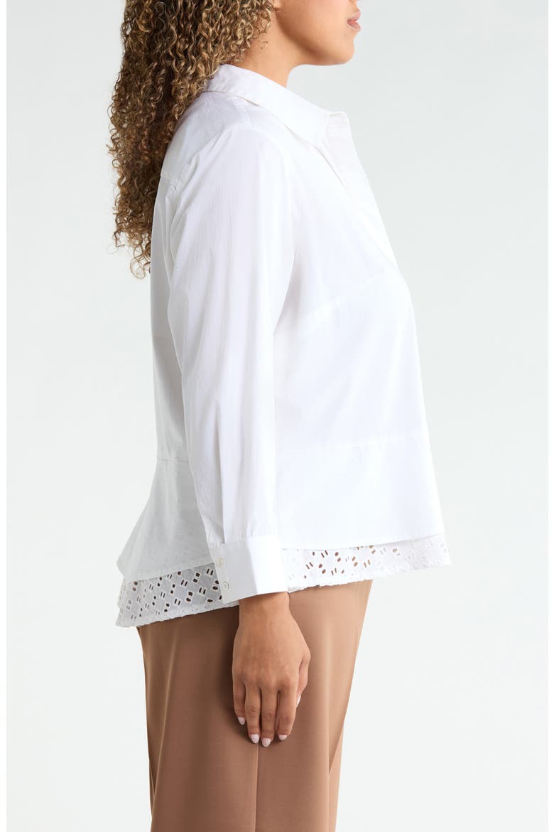 Eyelet Trim Stretch Cotton Popover Shirt, Alternate, color, PAPER WHITE