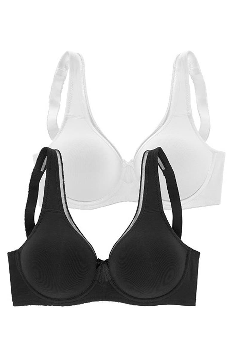 LASCANA 2 Pk Minimizer Underwire T-Shirt Bras, Alternate, color, Black 
White