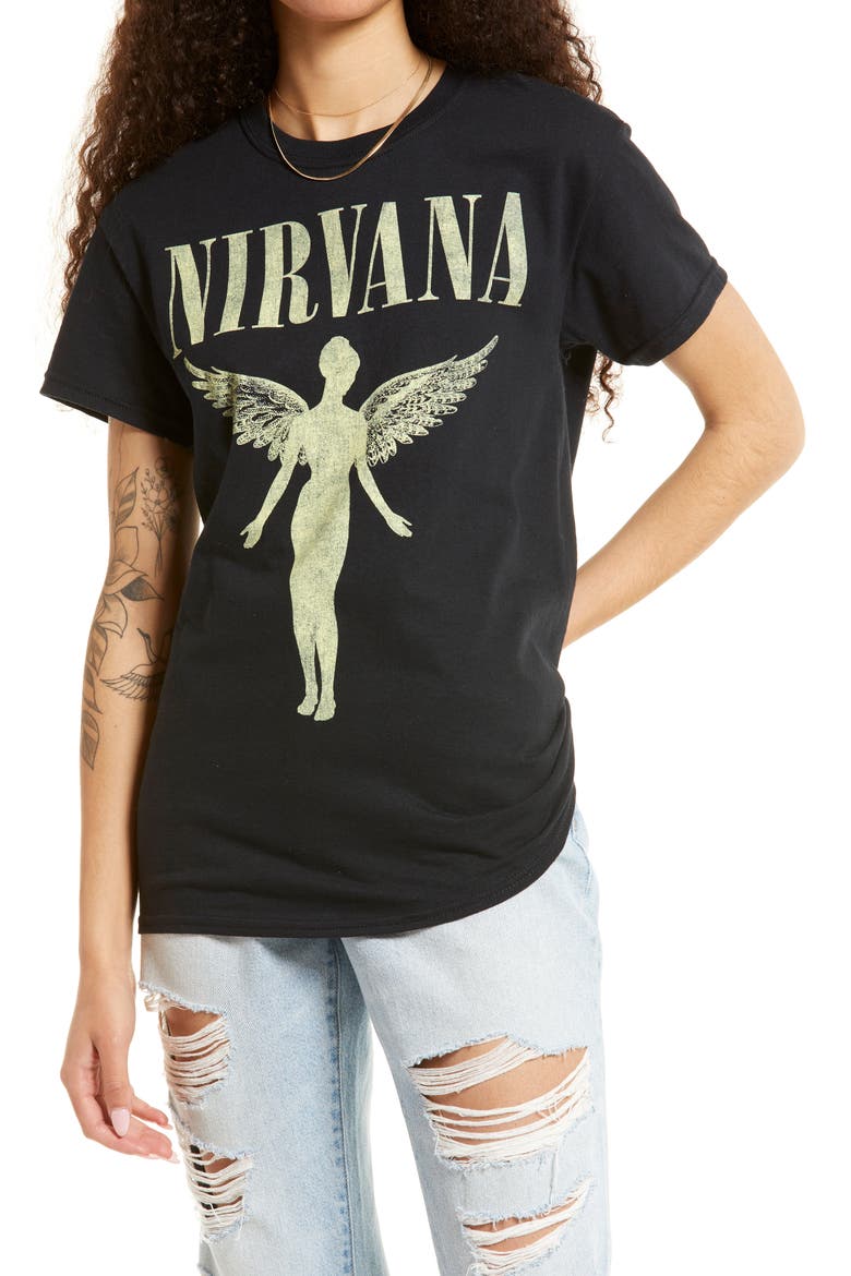Nirvana Vintage Distressed Graphic Tee, Main, color, BLACK