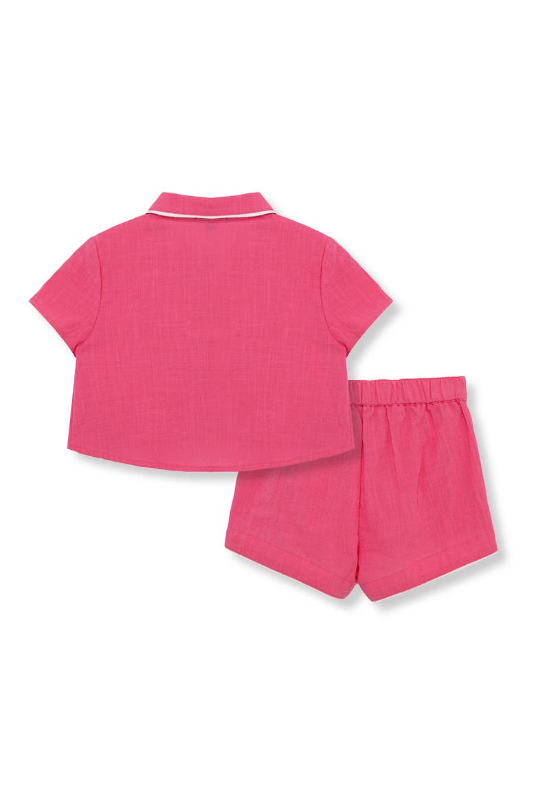 Contrast Piping Cotton Button-Up Shirt & Shorts Set, Alternate, color, PINK