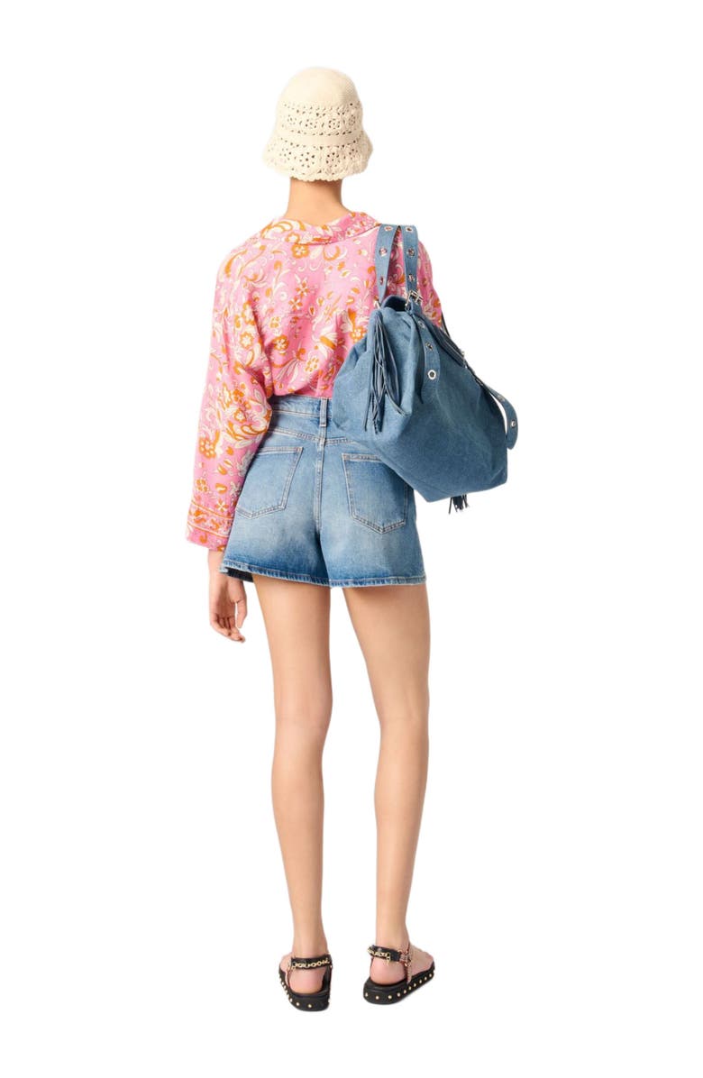 maje Denim shorts with braided trim, Alternate, color, 