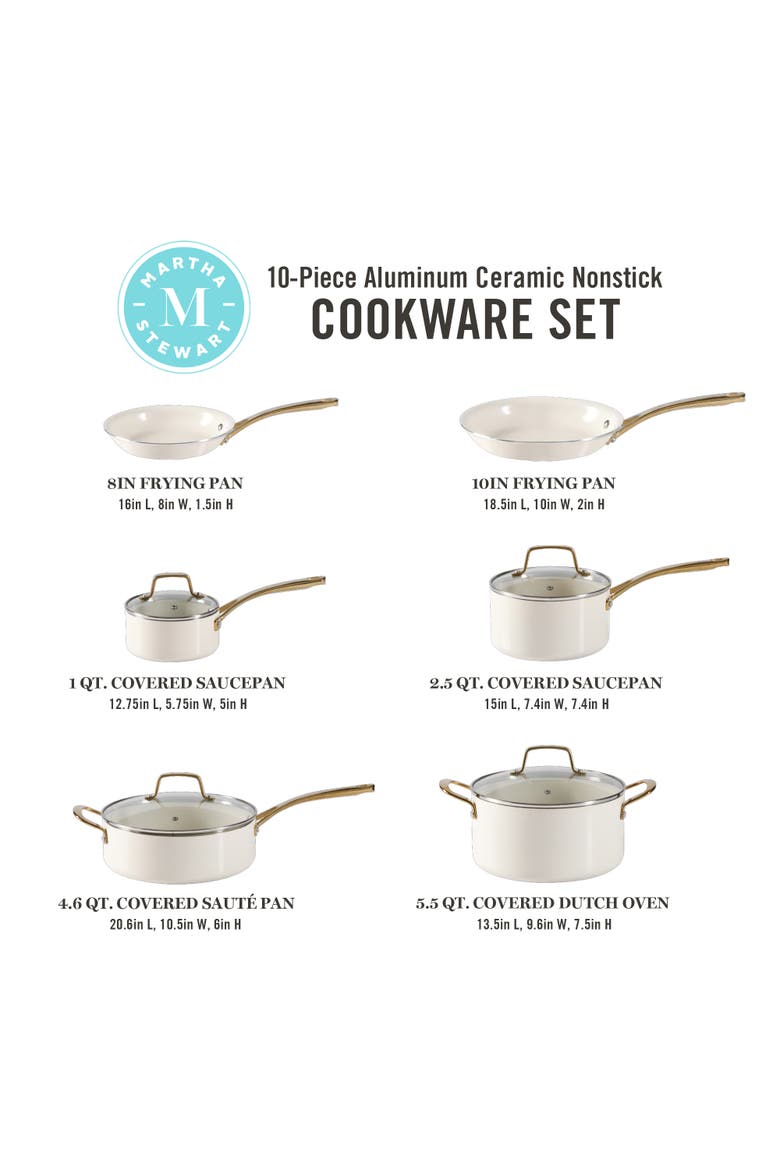 Lockton 10-Piece Ceramic Nonstick Cookware Set with Gold Handles, Induction Safe, Alternate, color, Linen White with Gold Handle