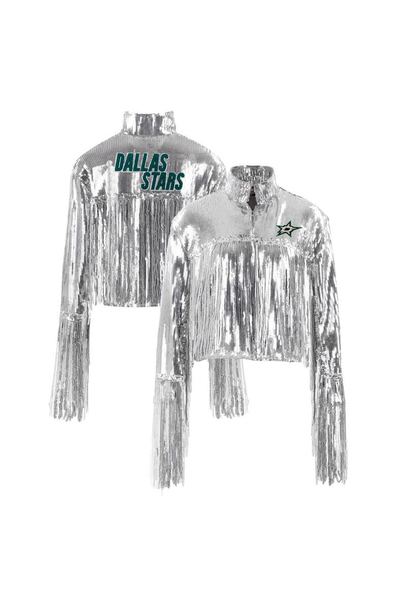 CUCE Women's Cuce  Silver Dallas Stars Cropped Sequin Fringe Blazer, Main, color, Silver