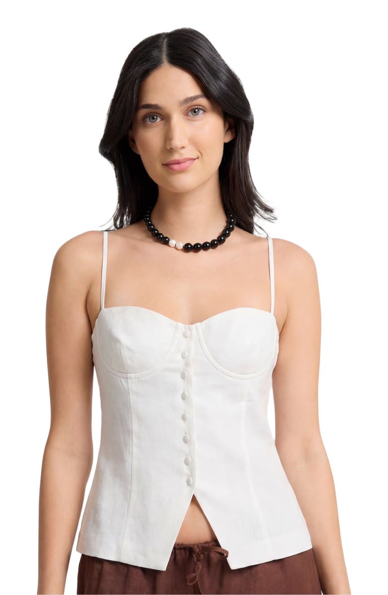 Onia Air Linen Fitted Corset Underwire Top, Alternate, color, Egret