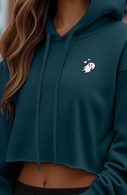 Dalix Heartly Ghost Cropped Hoodie In Atlantic Green