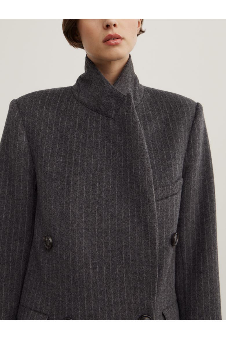 Double Breasted Pinstripe Coat, Alternate, color, Charcoal Pinstripe