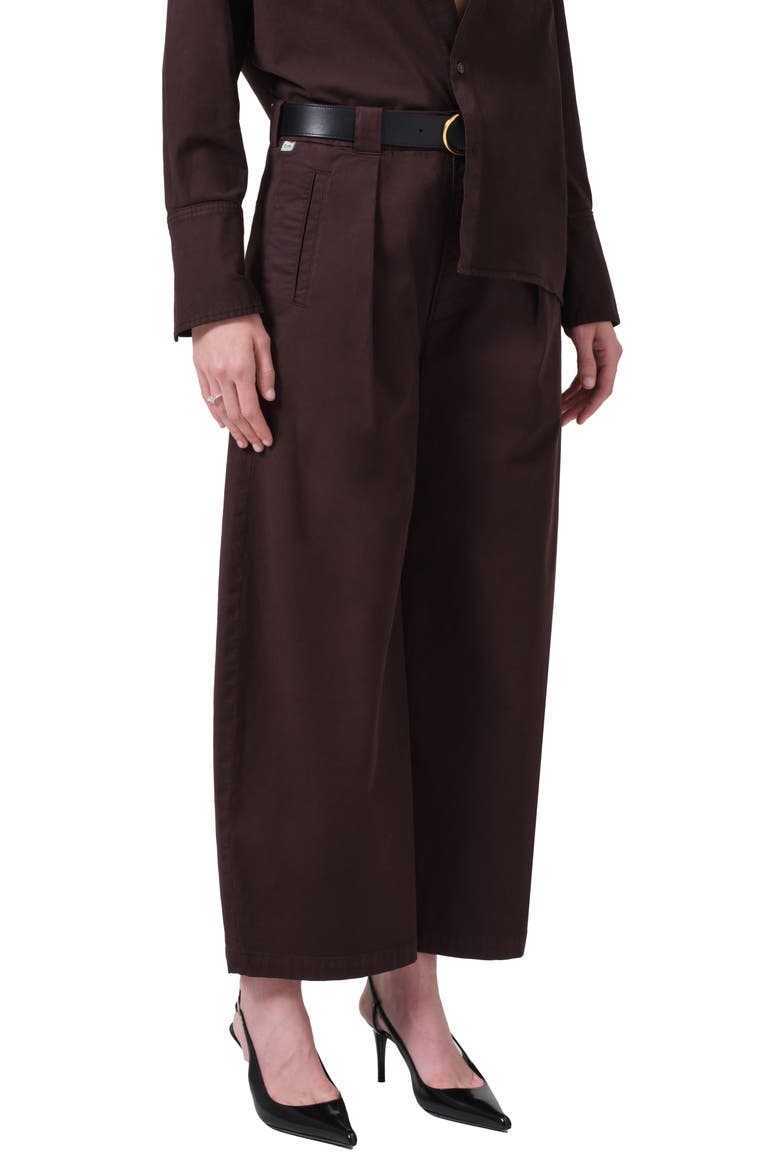 Cara Pleated High Waist Crop Pants, Alternate, color, CLOVE