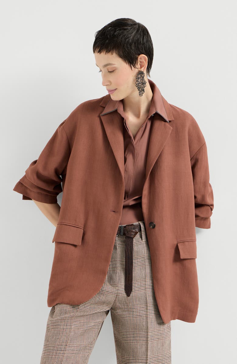 Brunello Cucinelli Fluid twill blazer, Alternate, color, Orange