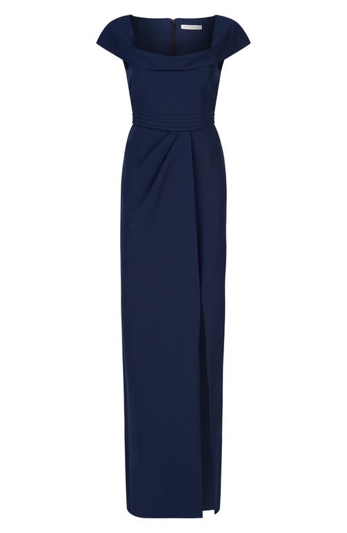 Kay Unger Anastasia Cap Sleeve Column Gown In Dark Midnight