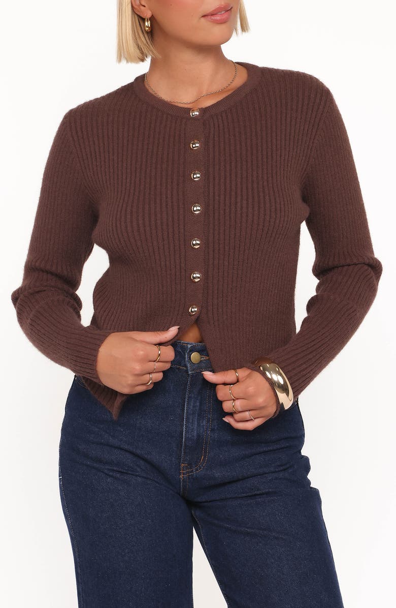 Petal & Pup Circle Rib Cardigan, Main, color, Chocolate