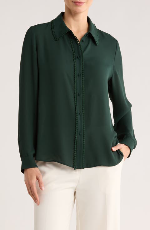 Lace Trim Button-Up Shirt