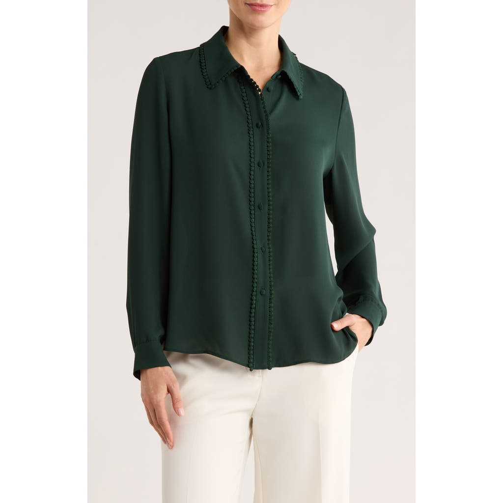 Gemma + Jane Lace Trim Button-up Shirt In Green