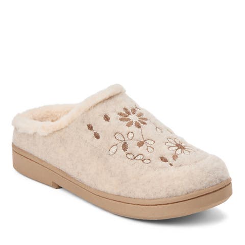 Felted Clog With Faux Fur Cuff & Embroidery Detail Slippers