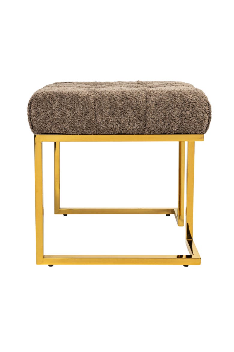 Art Deco Tufted Velvet Upholstered Stool with Stainless Steel Legs, Grey and Gold, Alternate, color, Grey
