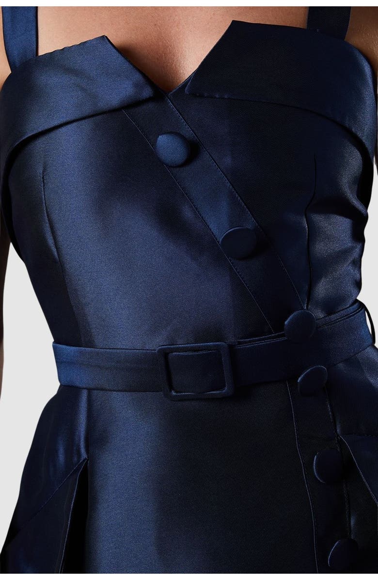 Coast Lisa Tan Twill Volume Belted Midi Dress, Alternate, color, Navy