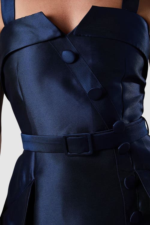 Coast Lisa Tan Twill Volume Belted Midi Dress In Blue