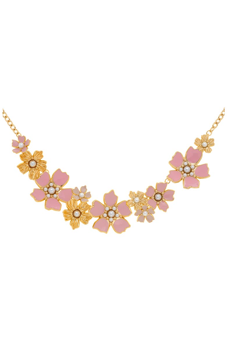 Patarla Flower Statement Necklace, Main, color, GOLD TONE LIGHT PINK PEARL
