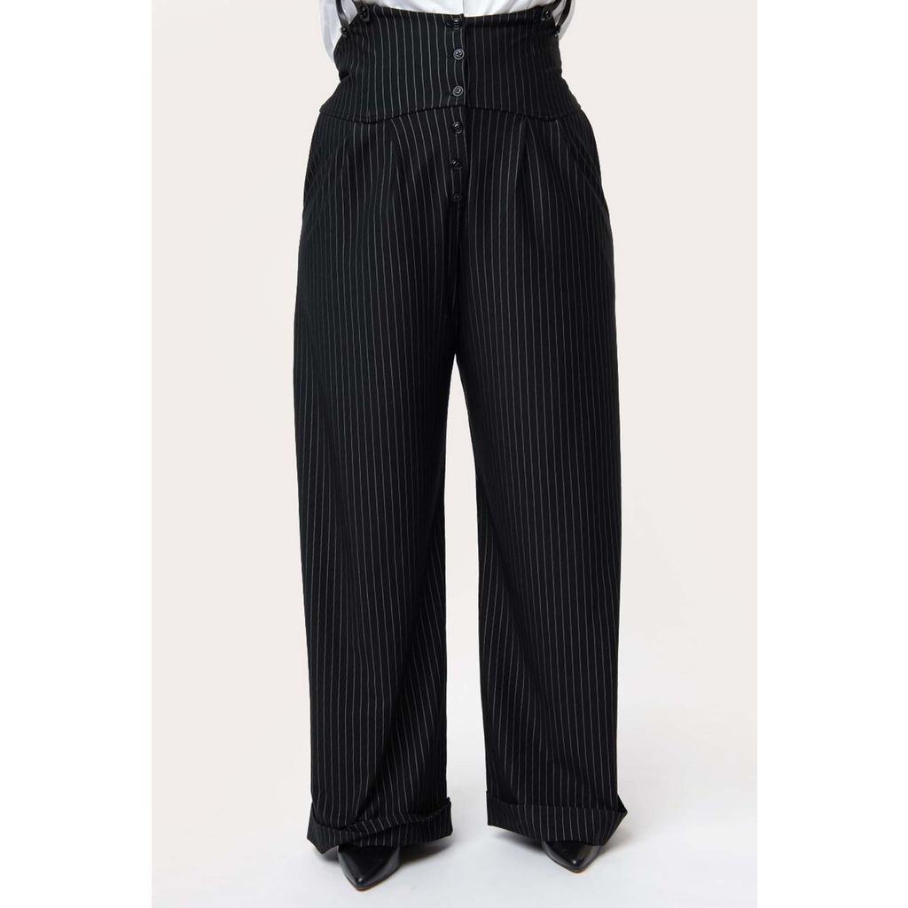 Unique Vintage Plus Size Wide Leg Rochelle Suspender Pants In Black