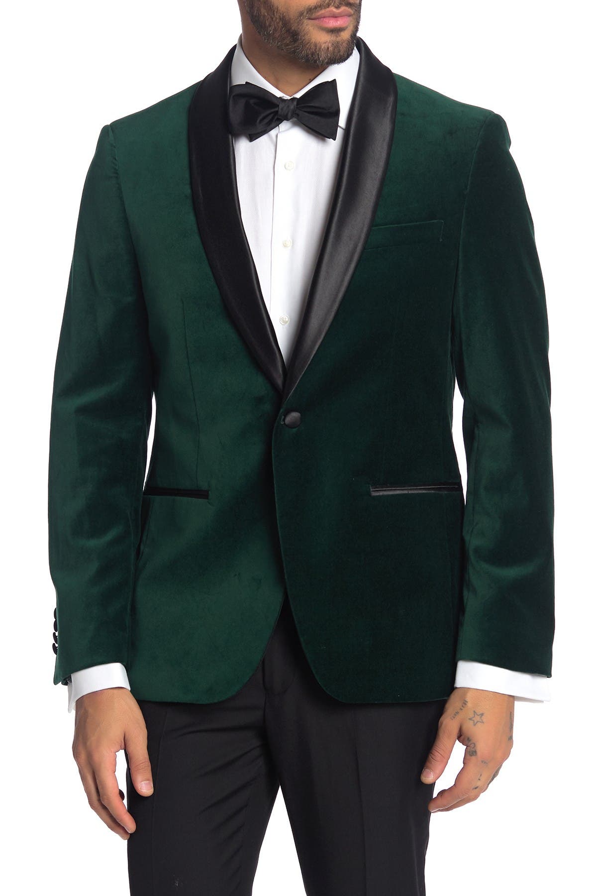 SAVILE ROW CO Emerald Shawl Collar One Button Velvet Suit Separate Sport Coat