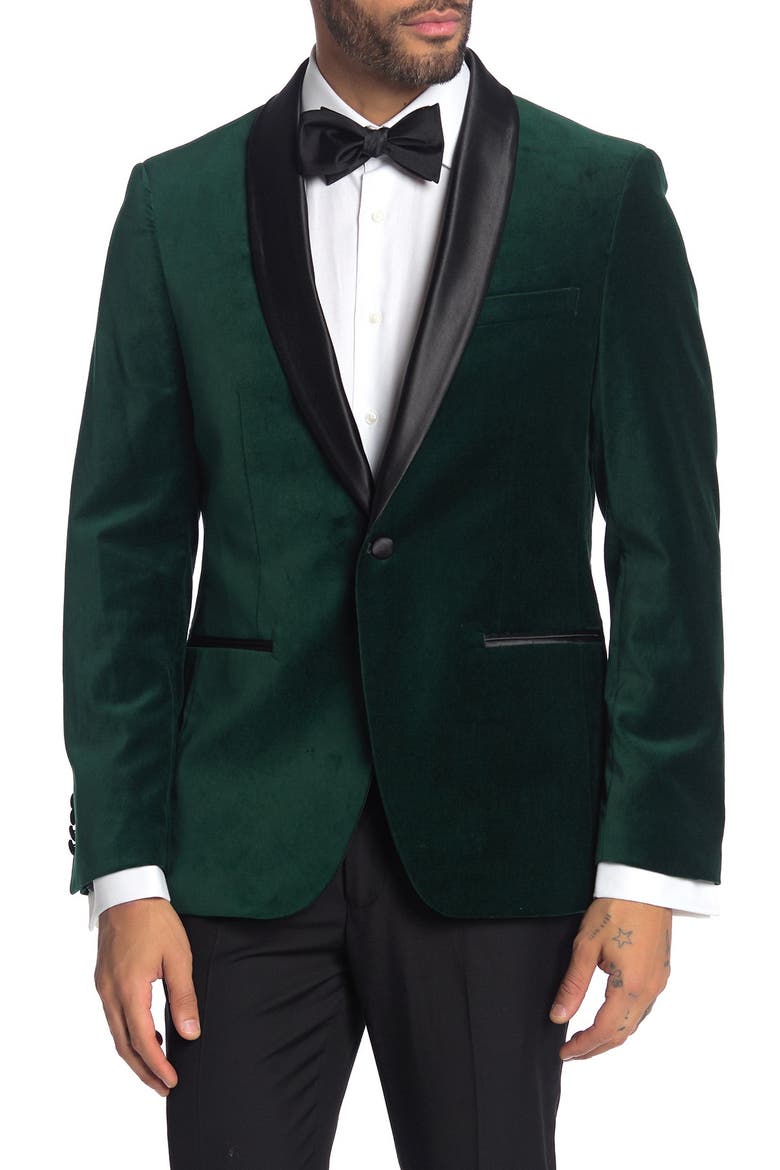 Emerald Shawl Collar One Button Velvet Suit Separate Sport Coat, Main, color, EMERALD