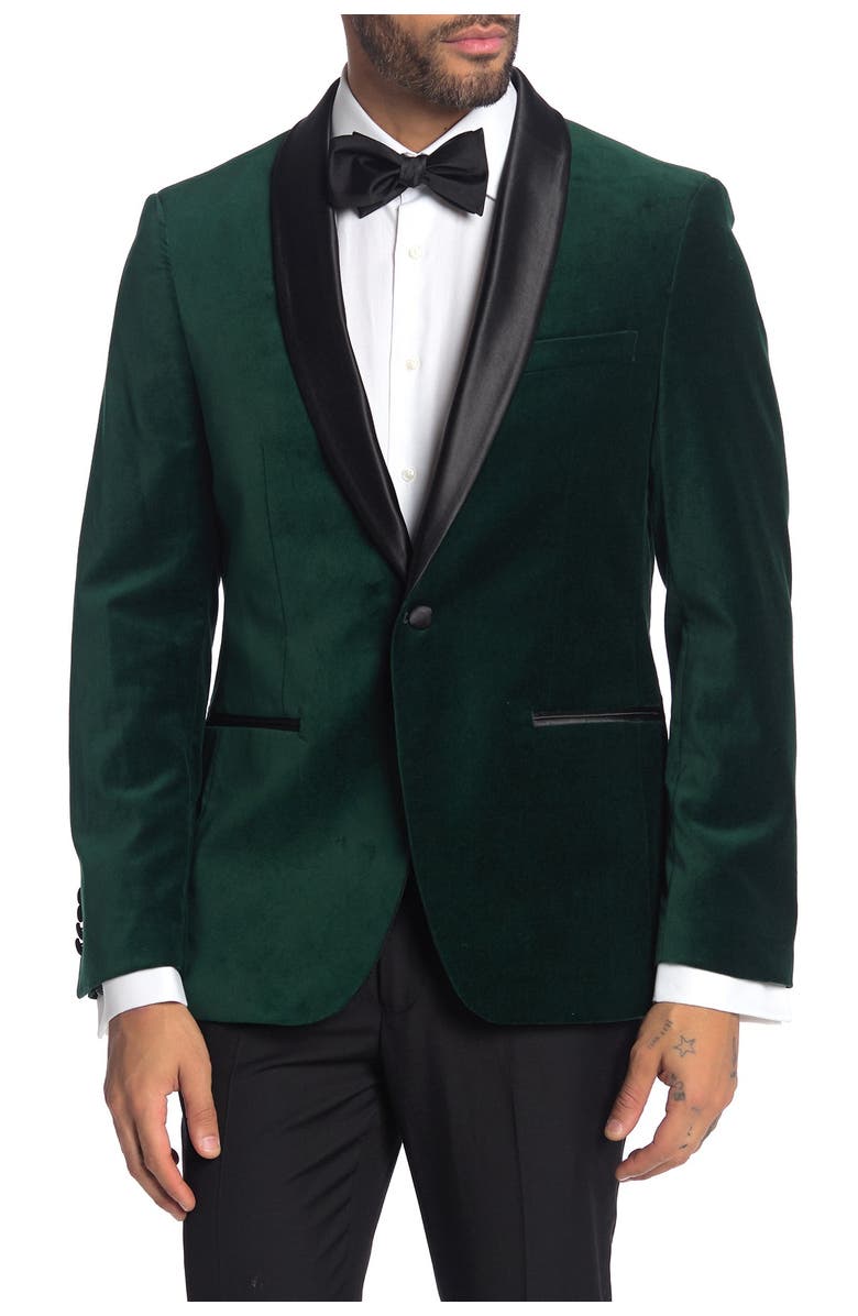 SAVILE ROW CO Emerald Shawl Collar One Button Velvet Suit Separate Sport Coat, Main, color, Emerald