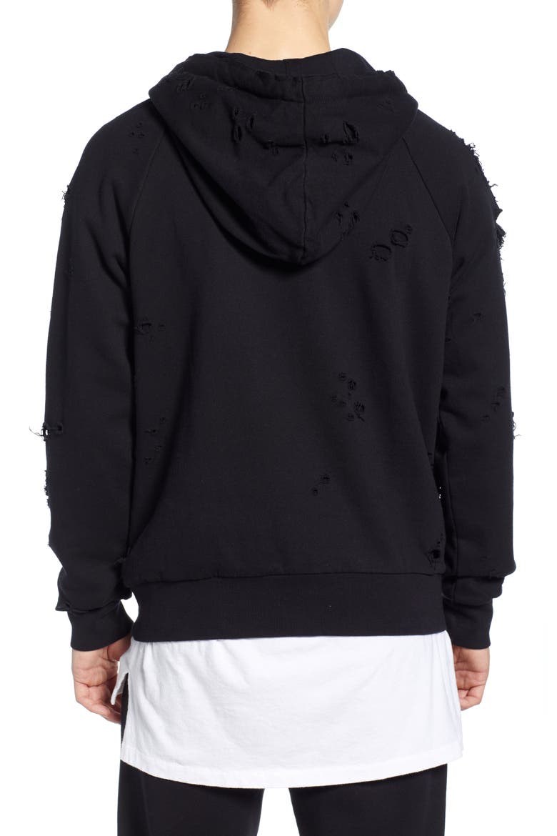 Ripped Hooded Sweatshirt, Alternate, color, BLACK
