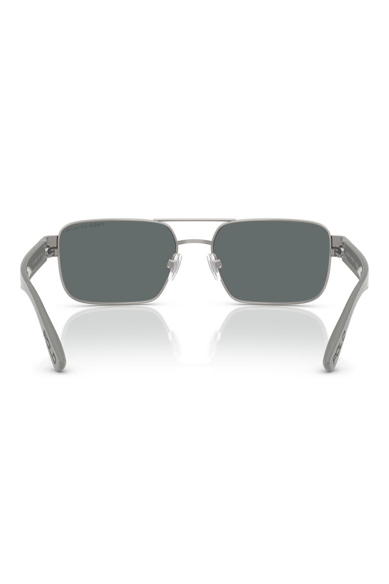 58mm Polarized Rectangle Sunglasses, Alternate, color, BRUSHED GUNMETAL / DARK GREY