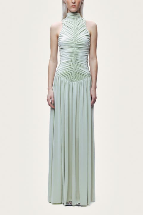 Ruched High-Neck Maxi Dress