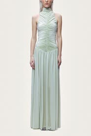 Nocturne Ruched High-Neck Maxi Dress