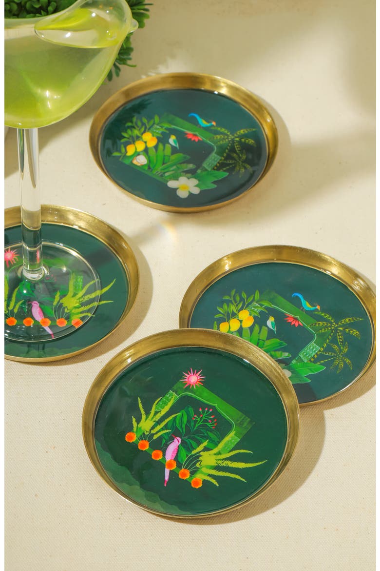 Set of 4 Metal Coasters, Alternate, color, GREEN