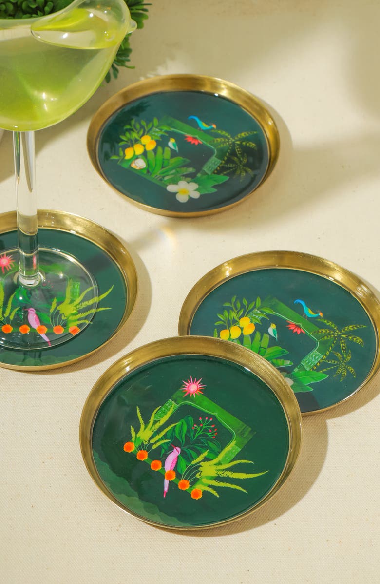 Tiramisu Set of 4 Metal Coasters, Alternate, color, Green