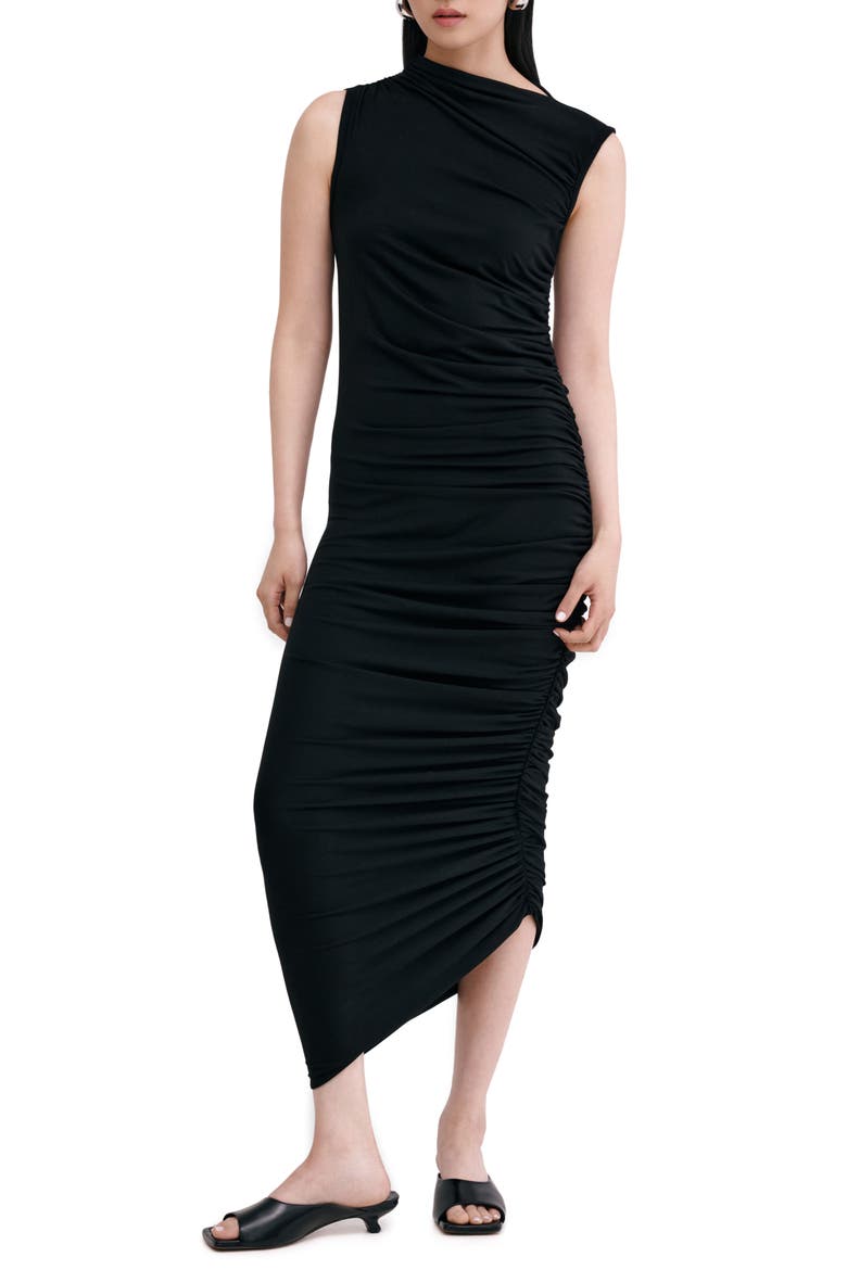 Joan Sleeveless Ruched Cocktail Dress, Main, color, BLACK