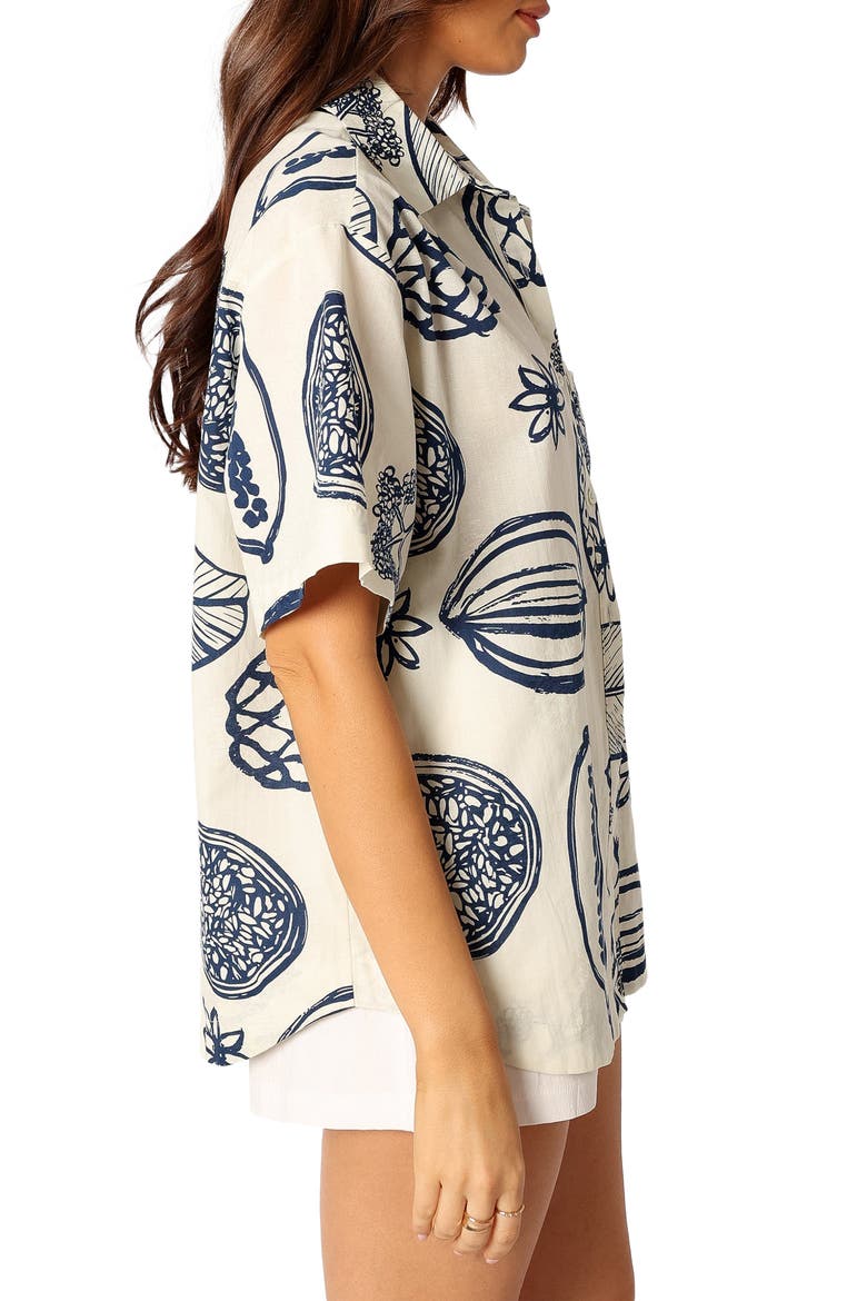 Zayd Botanical Print Short Sleeve Cotton & Linen Button-Up Shirt, Alternate, color, NAVY