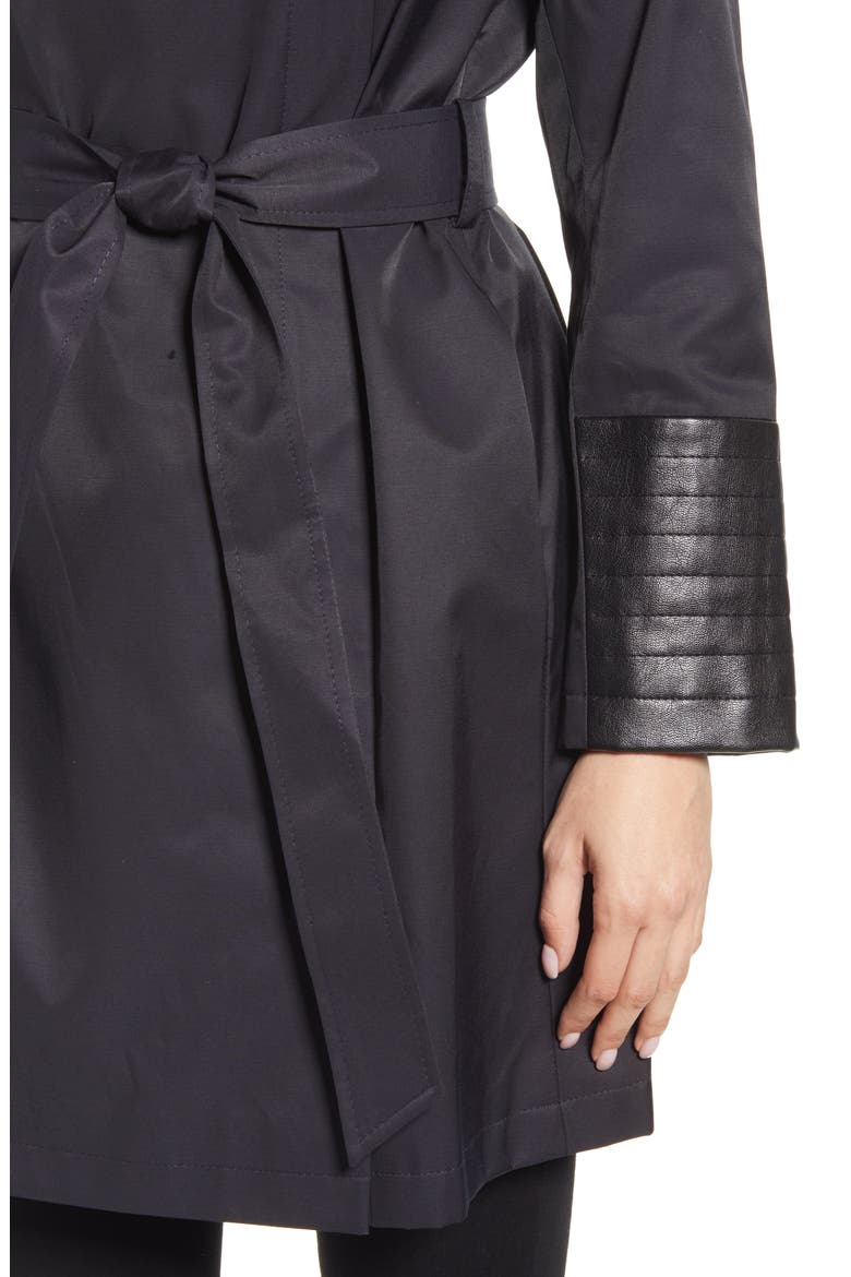 Faux Leather Trim Rain Jacket, Alternate, color, NAVY