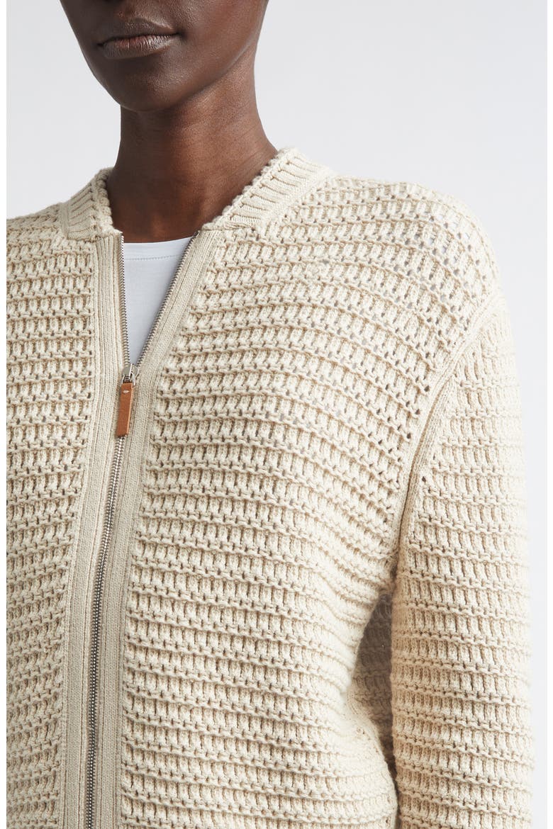 Textured Stitch Wool & Cotton Bomber Cardigan, Alternate, color, SOY