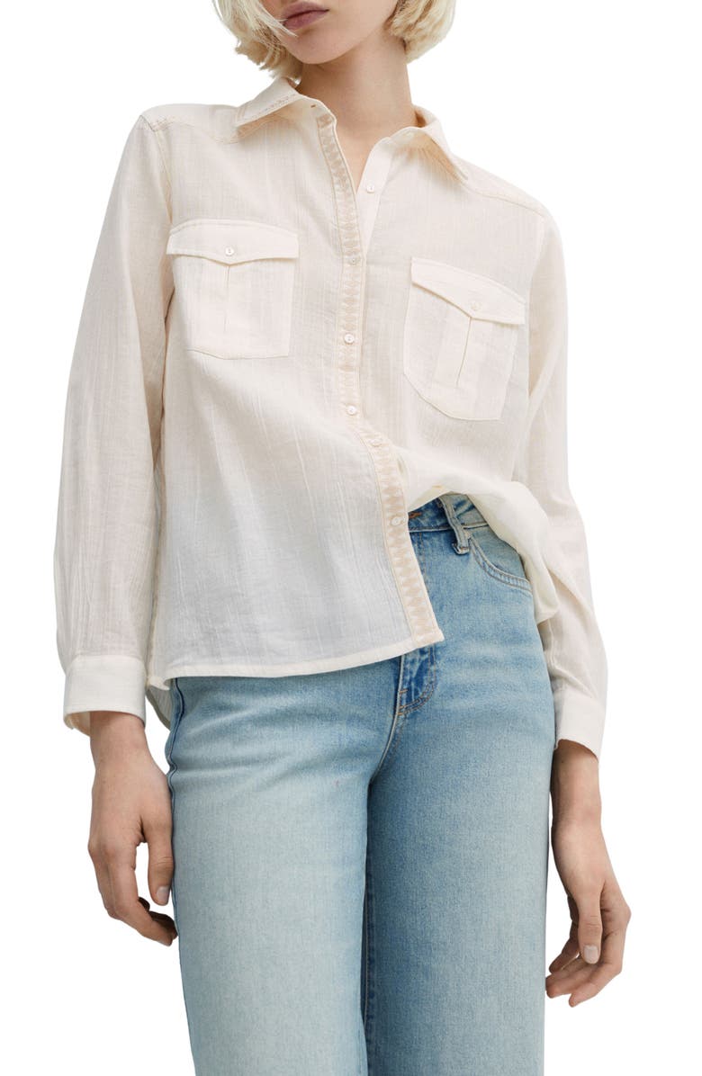 MANGO Embroidered Button-Up Shirt, Main, color, 