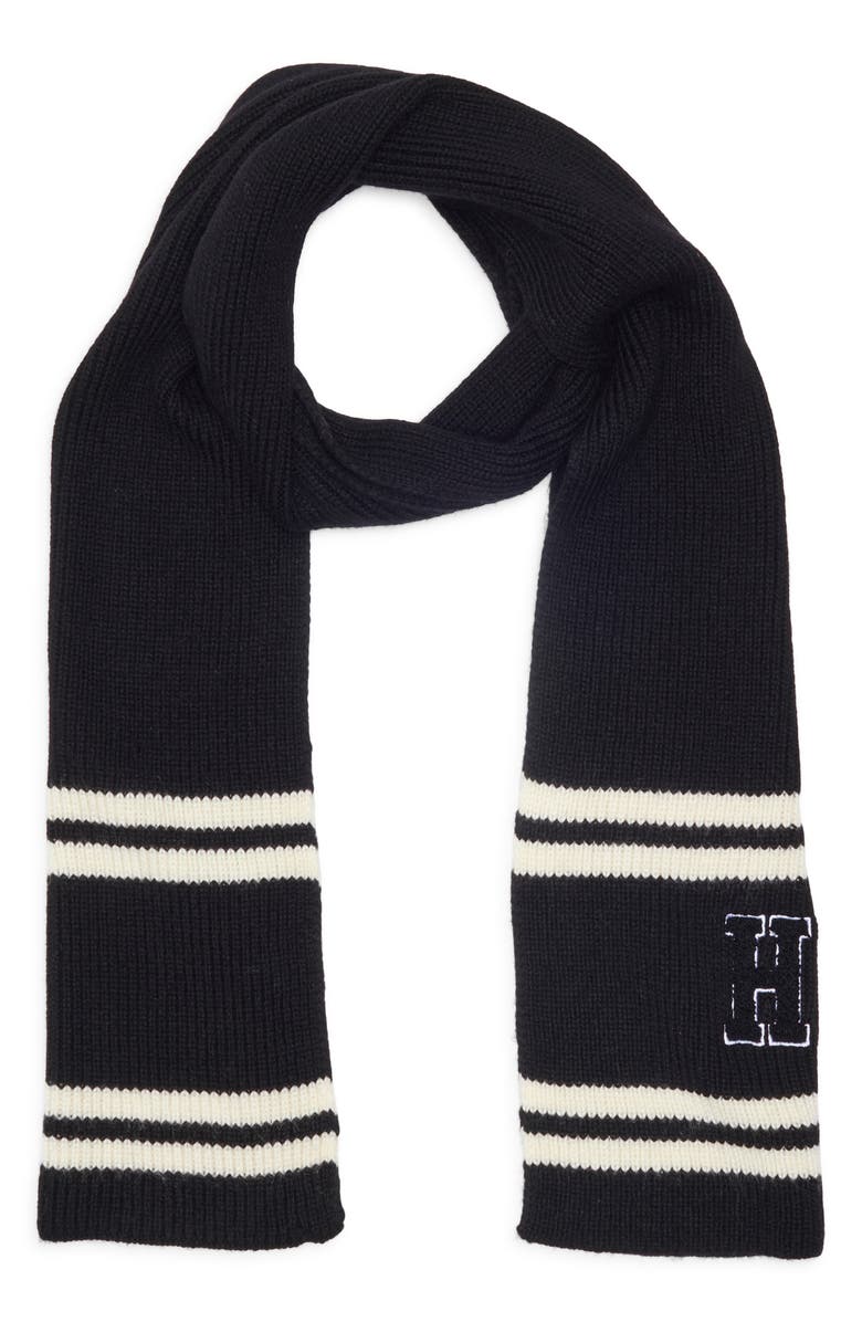 Tommy Hilfiger Varsity Initial Patch Scarf, Main, color, Black