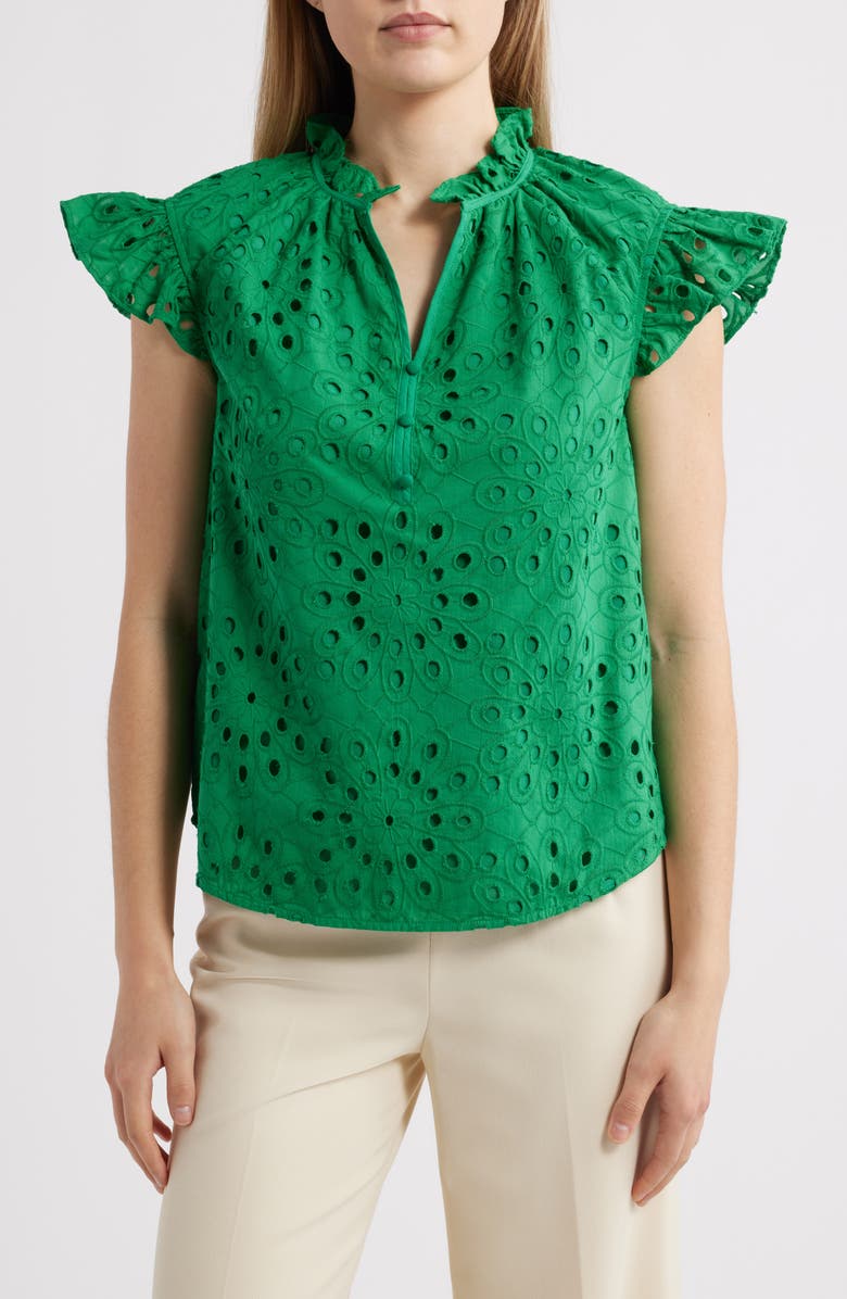 Anne Klein Eyelet Ruffle Top, Main, color, 