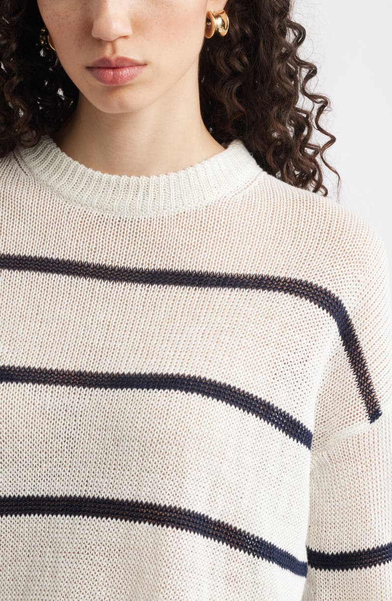 Nordstrom Open Knit Linen Sweater, Alternate, color, Ivory Tofu- Navy Night Stripe