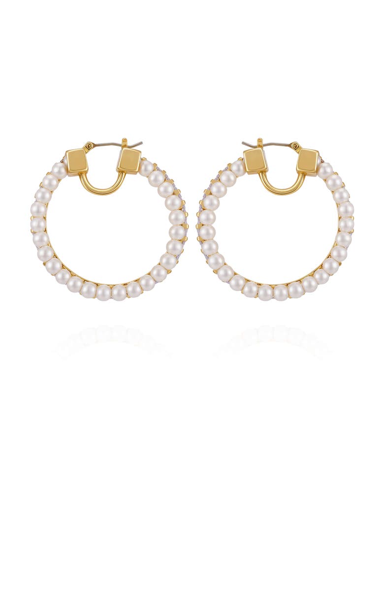 Vince Camuto Hoop Earrings with Pearls Baguette Crystals, Main, color, 