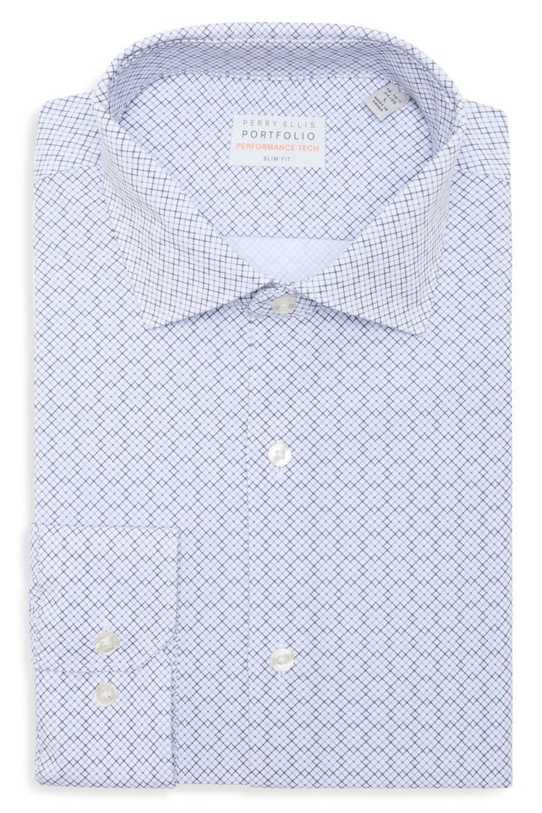 Diamond Print Slim Fit Stretch Dress Shirt, Alternate, color, SILVER