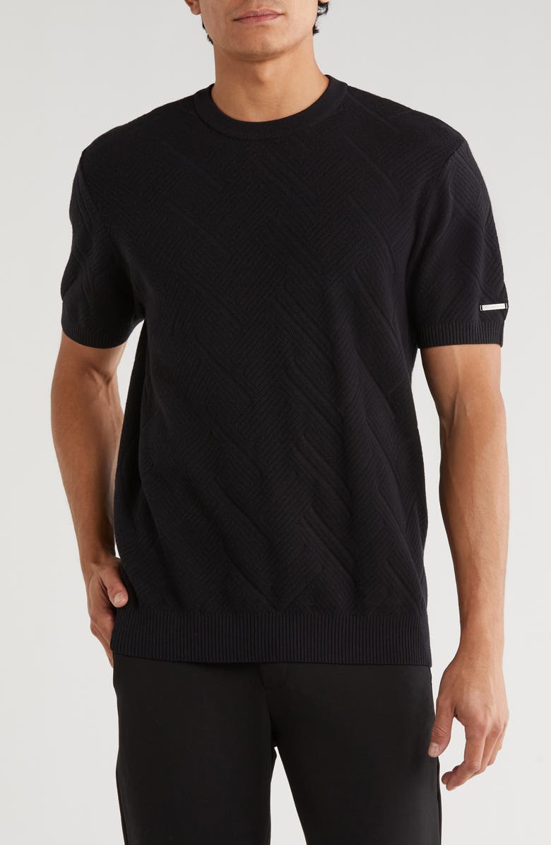 KARL LAGERFELD PARIS Chevron Stitched Short Sleeve Sweater, Main, color,