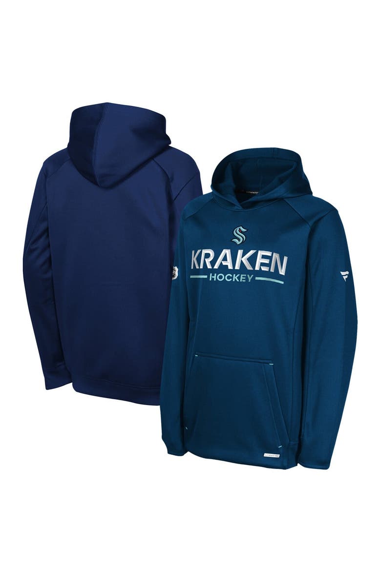 Youth Fanatics Deep Sea Blue Seattle Kraken Authentic Pro Rink Raglan Hoodie, Main, color, Navy