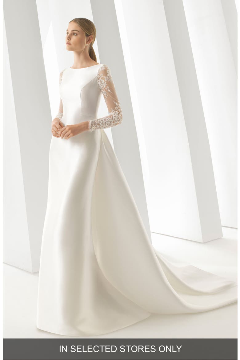 Doreen Long Sleeve Column Wedding Dress with Removable Train, Main, color, NATURAL