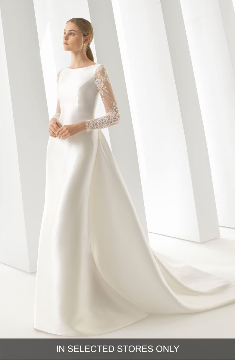 Rosa Clará Doreen Long Sleeve Column Wedding Dress with Removable Train, Main, color,